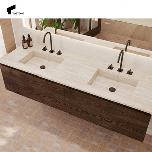 Tostone Vanitytop Travertine persegi panjang Super putih Modern alami untuk pengiriman DDP furnitur kamar mandi praktis dekorasi rumah - Product Image 3