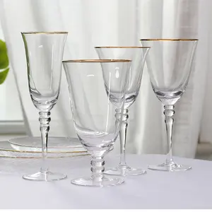 Lot de Gobelets en Cristal Transparent à Bord Doré – <span class=keywords><strong>Verres</strong></span> à <span class=keywords><strong>Vin</strong></span> Vintage Perlés à Long Pied pour Mariages, Fêtes, Noël et Décoration de Table à Domicile - Product Image 1