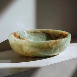 حوض سفينة رخامية ، حوض غسيل بطاولة للحمام - Product Image 1