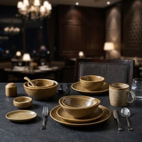 Service de table en céramique et porcelaine ST Royal Amber Glossy Glaze, assiettes et bols robustes, résistant aux rayures, pour hôtels, traiteurs et banquets.