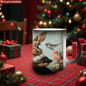 Taza de Cerámica de 11 oz, Color Negro Escarchado, Cambia de Color con el Calor, para Sublimación, con Diseño de Conejo de Pascua, Pintura Plana 2D - Product Image 2