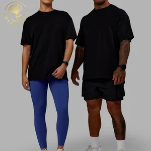 사용자 정의 하이 퀄리티 컴포트 블랙 색상 캐주얼 커플 대형 체육관 일반 면 짧은 소매 라운드 넥 남여 공용 티셔츠 남성용