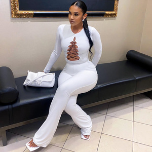 2026 セクシー ホローアウト 長袖 エースアップ ジャンプスーツ レディース スキニー ジャンプスーツ パッチワーク ジャンプスーツ - Product Image 5