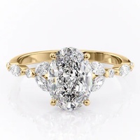 Bague de fiançailles et de mariage en or massif 10K 14K 18K avec diamant de laboratoire ovale de 0,5 à 3 carats, taille poire, pierres latérales en forme de vigne, certifiée IGI CVD/HPHT