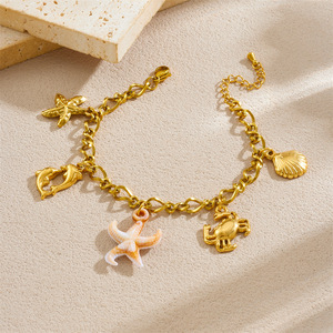 Fashion Charm <b>Bracelet</b> Gold Plated Zinc Alloy Starfish Crab <b>Shell</b> Pendant Unisex Jewelry Accessory - Product Image 4