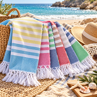 Serviette de plage en coton turc 90x180cm, séchage rapide, super absorbante, sans sable, hammam peshtemal à franges, pour la baignade, la piscine, le spa