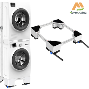 Support de machine à laver robuste avec roulettes réglables en hauteur pour sèche-linge à chargement frontal, plateforme universelle noire - Product Image 1