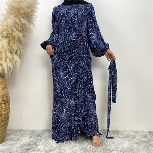6669 #   Último Diseño de Vestido Musulmán para Niñas, Abaya de Chifón Floral, Vestido Musulmán para Mujer, Vestidos de Noche de Manga Larga para Ramadán en Dubái - Product Image 3
