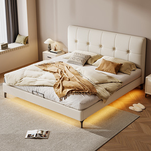 <span class=keywords><strong>Lit</strong></span> en cuir avec cadre en bois massif de style crémeux, design moderne et minimaliste, dossier rembourré, <span class=keywords><strong>lit</strong></span> avec rangement - Product Image 3