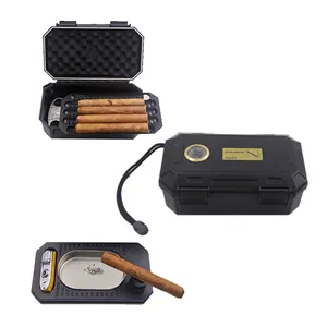 Tùy Chỉnh Ba Lớp Không Thấm Nước Du Lịch Cigar Humidor Cigar Món Quà Thiết Lập Di Động Bền Humidor Cigar Hộp Với Máy Đo Độ Ẩm