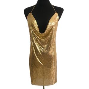 Vestido de Mujer Estilo Europeo y Americano, Metálico, Sexy, con Abertura, para Fiesta, Club Nocturno, <span class=keywords><strong>Falda</strong></span> con Tirantes - Product Image 2
