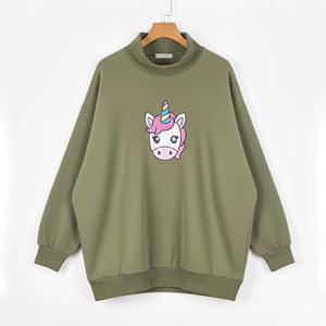 2026 Sweat-shirt oversize pour femme à col montant imprimé, en molleton de coton chaud, coupe ample, style streetwear, avec badge et cristaux, pour l'hiver - Product Image 1