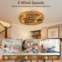 Ventilateur de plafond vintage avec télécommande, en fer et corde de chanvre, 6 vitesses de vent réglables, éclairage intégré