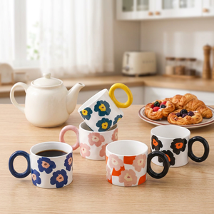 <b>Ceramic</b> <b>Mug</b> Pastoral Design Handle Thickened Microwave-Safe Dishwasher-Safe Heat-Resistant White Porcelain Home Use Gift - Product Image 1