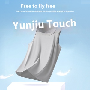 T-shirt senza maniche da <span class=keywords><strong>uomo</strong></span> di fascia alta estiva stile Casual anni '60 stile Casual sottile seta di ghiaccio senza cuciture gilet tinta unita - Product Image 2