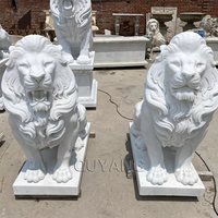 QUYANG Décoration extérieure pour la maison, statues d'animaux de jardin sculptées à la main grandeur nature, statue de lion en marbre pour l'entrée