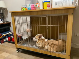 Recinto per Cani da Interno in <span class=keywords><strong>Legno</strong></span> con Area Separata per il Bagno, Gabbia per Razze Piccole e Medie, Cuccia per Shiba Inu e Cuccioli - Product Image 5