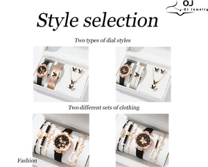<span class=keywords><strong>Set</strong></span> di 5 Pezzi in Acciaio Inossidabile: Orologio da Donna, Anello a Farfalla, Collana, Orecchini, Bracciale con Zirconi, Orologio Casual Senza Scatola - Product Image 2