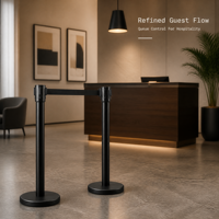 Poteau de barrière de file d'attente rétractable noir avec sangle de 2 m et hauteur de 910 mm pour aéroport