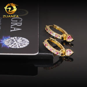 क्लासिक हिप हॉप शैली के गहने हूप इयररिंग्स गुलाबी हीरे पास्टस्टर 925 चांदी के vmissanite दिल ड्रॉप ईयररिंग्स - Product Image 6