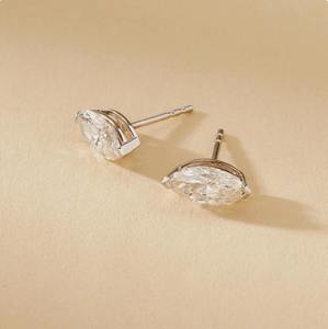 1.50 Carat Marquise Lab Grown Diamond Studs 14K Yellow Gold Vintage Rhodium Plated Claw Setting Earrings - Product Image 1