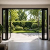 Porte coulissante en aluminium à double vitrage trempé, moderne, pour séparation de terrasse
