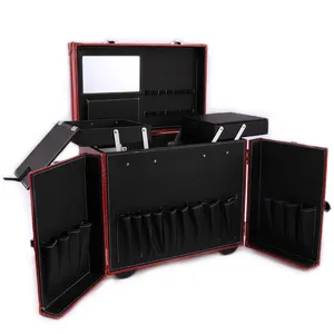 Cosmetics leather case beauty case, cosmetics leather case with wheels metal accessories