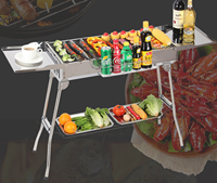 Grand gril de camping portable en acier inoxydable, gril rectangulaire pliable à charbon de bois, équipement de barbecue durable et facile à transporter
