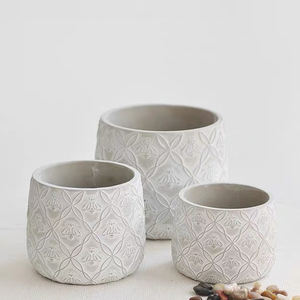 Wholesale indoor outdoor tabletop decor planter custom embossed cement succulent flower pots