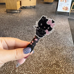 Adorable Cartoon Cat Black <b>Pen</b> Cute High-Style Student Bestie Pendant <b>Glitter</b> Click-Type Ballpoint <b>Pen</b> Metal Girly Heart 14cm - Product Image 5