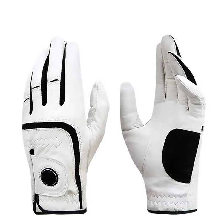 Good Quality men Cabretta golf Gloves Custom Logo Leather Anti Slip Soft Breathable Golf Glove White Red Color