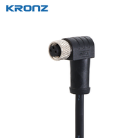 Connecteur d'alimentation KRONZ M8 3 broches en alliage noir IP67, femelle, à angle droit, blindé, pré-assemblé, moulé