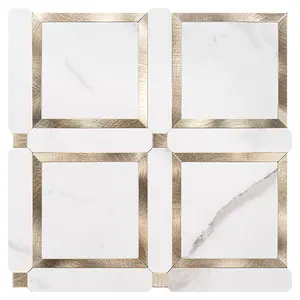 Nieuwste Populaire Ontwerp Backsplash Keuken Zelfklevende Wandtegel 3d Goud Inlayde Wit Aluminium Paneel Mozaïek