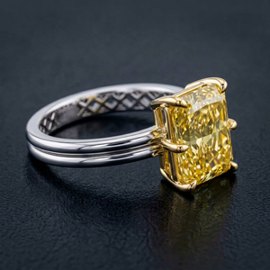 Bague solitaire double bande en or classique avec diamant jaune fantaisie radiant de 3 carats cultivé en laboratoire, bijoux personnalisés OEM - Product Image 1