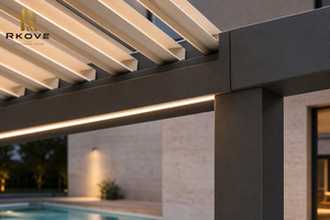 Pergola moderne en aluminium RKOVE, rectangulaire, noire, avec revêtement en poudre, pour couvrir la piscine extérieure - Product Image 6
