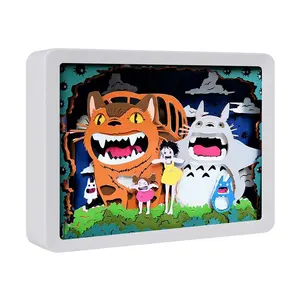 创意疯狂龙猫发光二极管夜灯3D纸时尚工艺品创意生日工艺品龙猫纸片皮影游戏盒