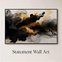 Impression sur toile d'art mural abstrait noir et or, peinture à l'encre fluide pour bureau de direction, hall d'hôtel, intérieurs contemporains