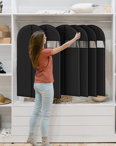 Màu đen có thể giặt không dệt phù hợp với túi với cửa sổ rõ ràng và chống bụi cho tủ quần áo và lưu trữ hàng may mặc du lịch - Product Image 5