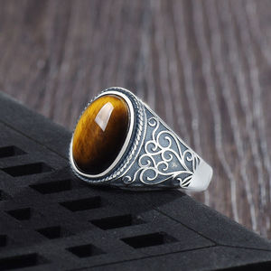 Merryshine Vintage Style Open Brass Jewelry Spiritual <strong>Tiger</strong> <strong>Eye</strong> Stone Turkish Gemstone <strong>Ring</strong> for Men - Product Image 2