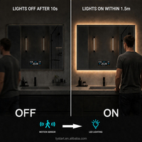 Cermin Kamar Mandi LED Pintar dengan Layar Sentuh, Tampilan Tanggal dan Waktu, Tahan Air IP44, Sensor Gerak Manusia, untuk Proyek Hotel