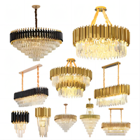Magnifique Lustre de Plafond en Cristal de Fer Doré, Lustre Suspendu Luxe Lampe Pendentif en Cristal pour Hôtel