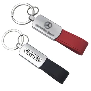Porte-clés de marque de voiture en cuir PU véritable fait à la main en vrac en gros, porte-clés de carte de visite, porte-clés de logo de voiture