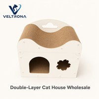 Mobilier pour chat en carton ondulé, 2 niveaux, avec griffoir, condo, plateau lounge incurvé, porte cintrée et fenêtre en forme de fleur, vente en gros
