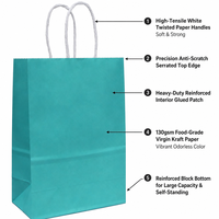 Sacs cadeaux en papier kraft bleu sarcelle avec poignées torsadées, écologiques, résistants, pour le commerce de détail, vente en gros