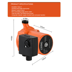 Pompa Penguat Sirkulasi Air Panas Rumah Tangga Tekanan Rendah Bertenaga Listrik Tahan Suhu Tinggi Motor Tembaga Proteksi IP44 - Product Image 2
