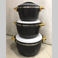 Élégant ensemble de 3 chauffe-plats isothermes 2,5L 4,5L 6,5L, plats de service chauds à motif blé gaufré et bordure dorée pour fêtes