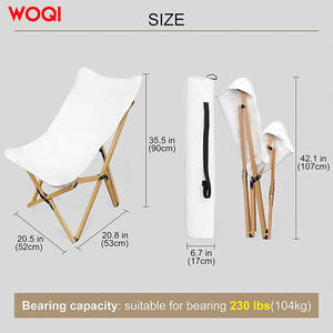 Chaise pliante en bois Woqi, tissu Oxford blanc, 54x54x93cm, pour camping, jardin, plage, pique-nique, usage extérieur - Product Image 4