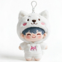 Porte-clés en peluche personnalisé pour garçon, personnage de dessin animé, poupée en peluche Husky à capuche, figurine d'anime, pendentif en peluche super doux, fabricant OEM ODM