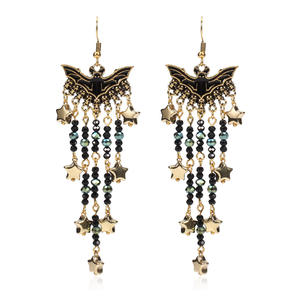 Pendientes de Halloween con diseño de calabaza, sombrero de bruja, calavera, murciélago y borlas, estilo candelabro, joyería de aleación chapada en oro para mujer, a la moda para fiestas - Product Image 4