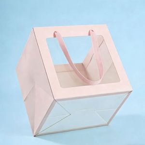 Bolsas de Papel Rosa Personalizables con Ventanas Transparentes y Asas Retorcidas para Arreglos Florales y Empaque de Regalos - Product Image 3